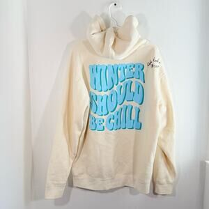 Loverboy Winter Should Be Chill Signed Cream Pullover Hoodie Medium Kyle Cooke